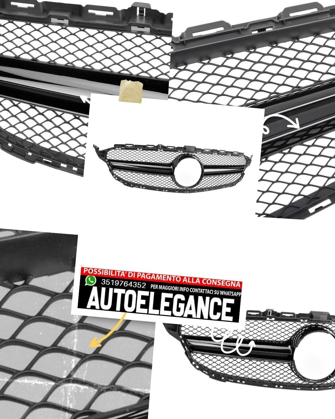 Griglia GT Panamericana adatta per Mercedes Classe C W205 S205 A205 nera