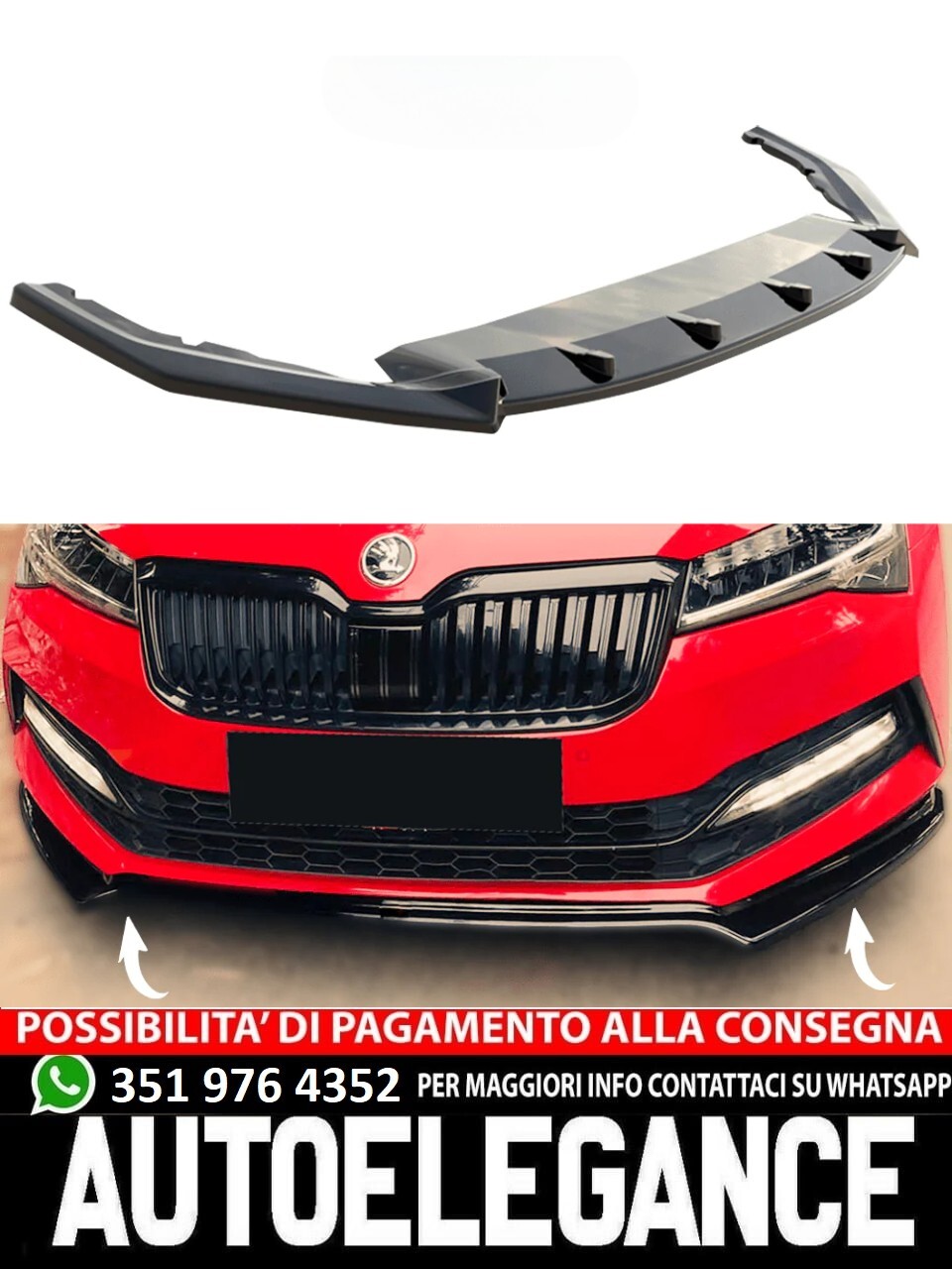 Splitter anteriore nero lucido adatto per SKODA Octavia RS MK4 2020+