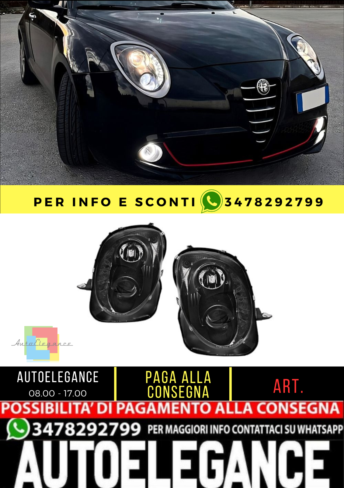 FARI ANTERIORI LUCI DIURNE ADATTI PER ALFA ROMEO MITO 08-18