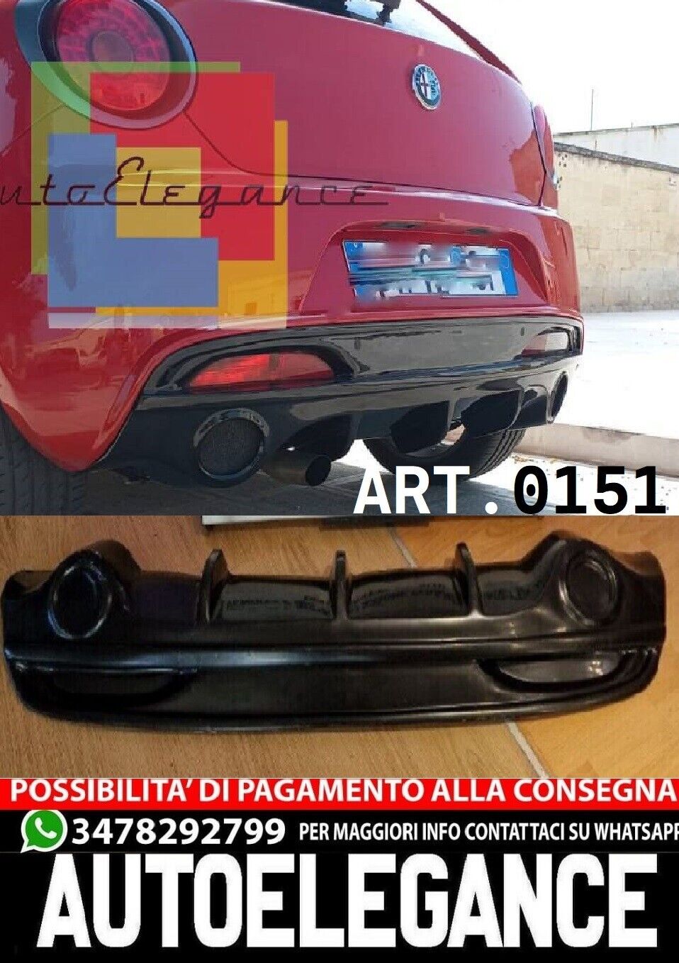 ALFA ROMEO MITO DIFFUSOR UNTER HECKSTO&szlig;STANGE STRUT GL&Auml;NZEND SCHWARZ SPORT 0151