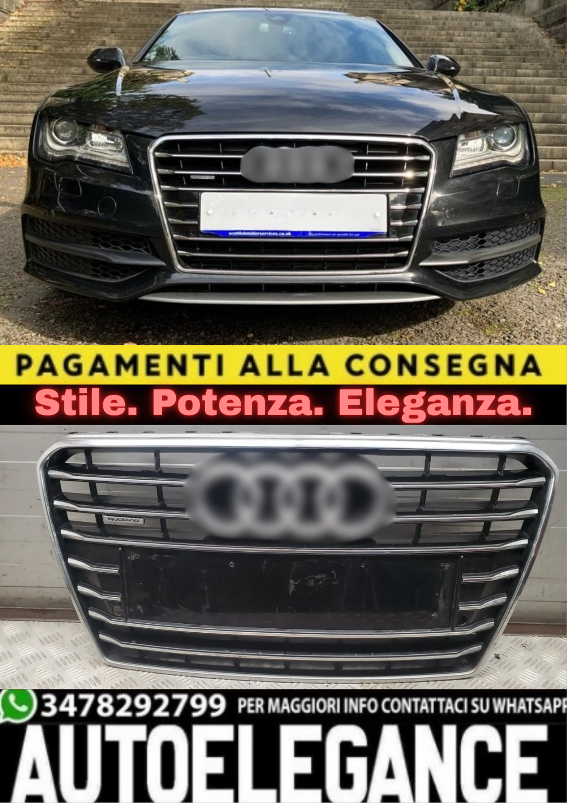 1945?Grille Pour Audi A7 2010-2014 Look S7 Noire Profils Chrom&eacute;s?