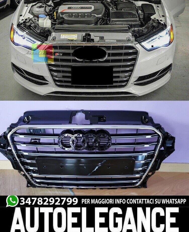 Grille Avant Audi A3 8V 2012-2015 Calandre Look S3 Noir Avec Profils Chrome