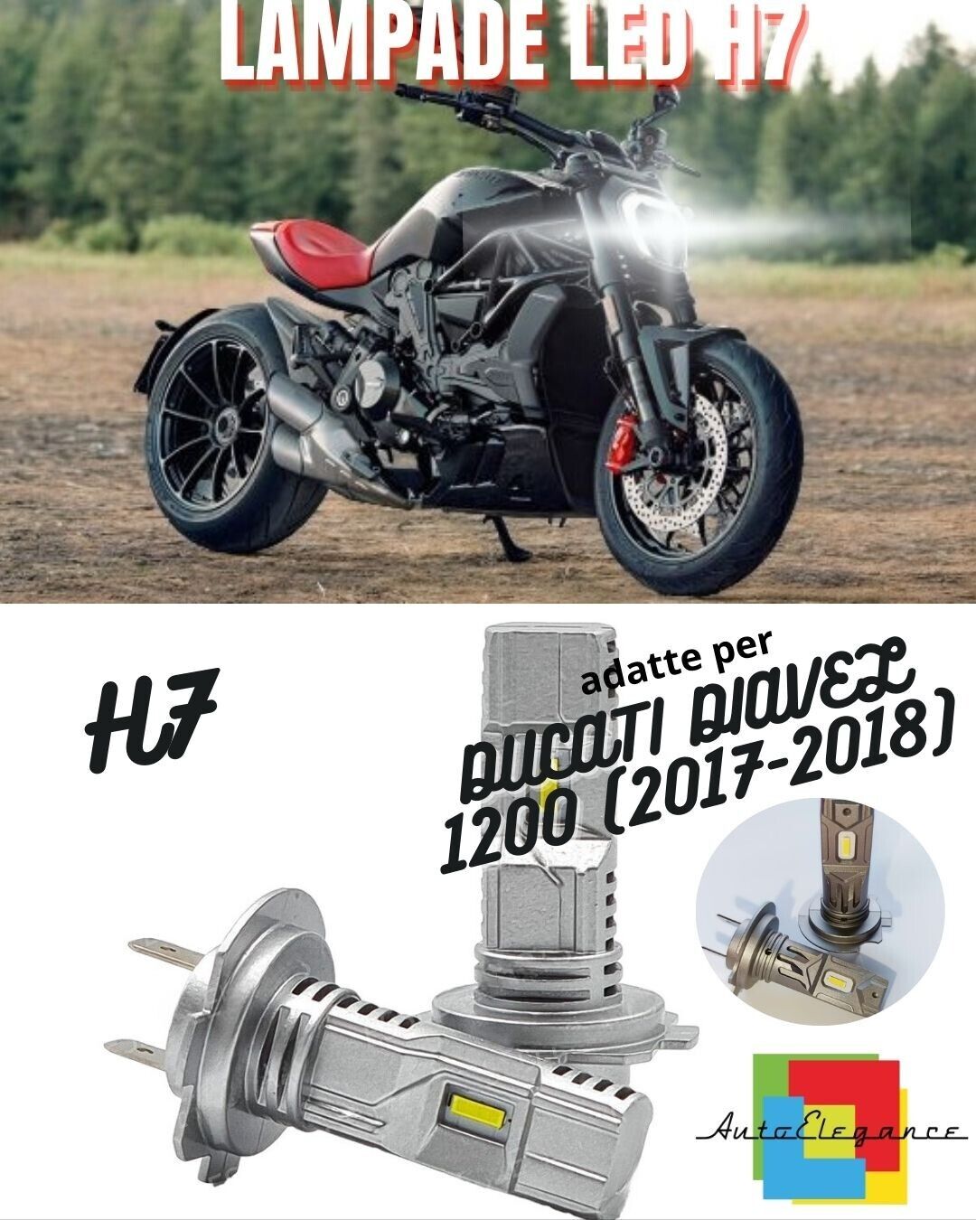 LAMPADA LED H7 6000K CANBUS PER ANABBAGLIANTI DUCATI DIAVEL 1200 2 Pezzi