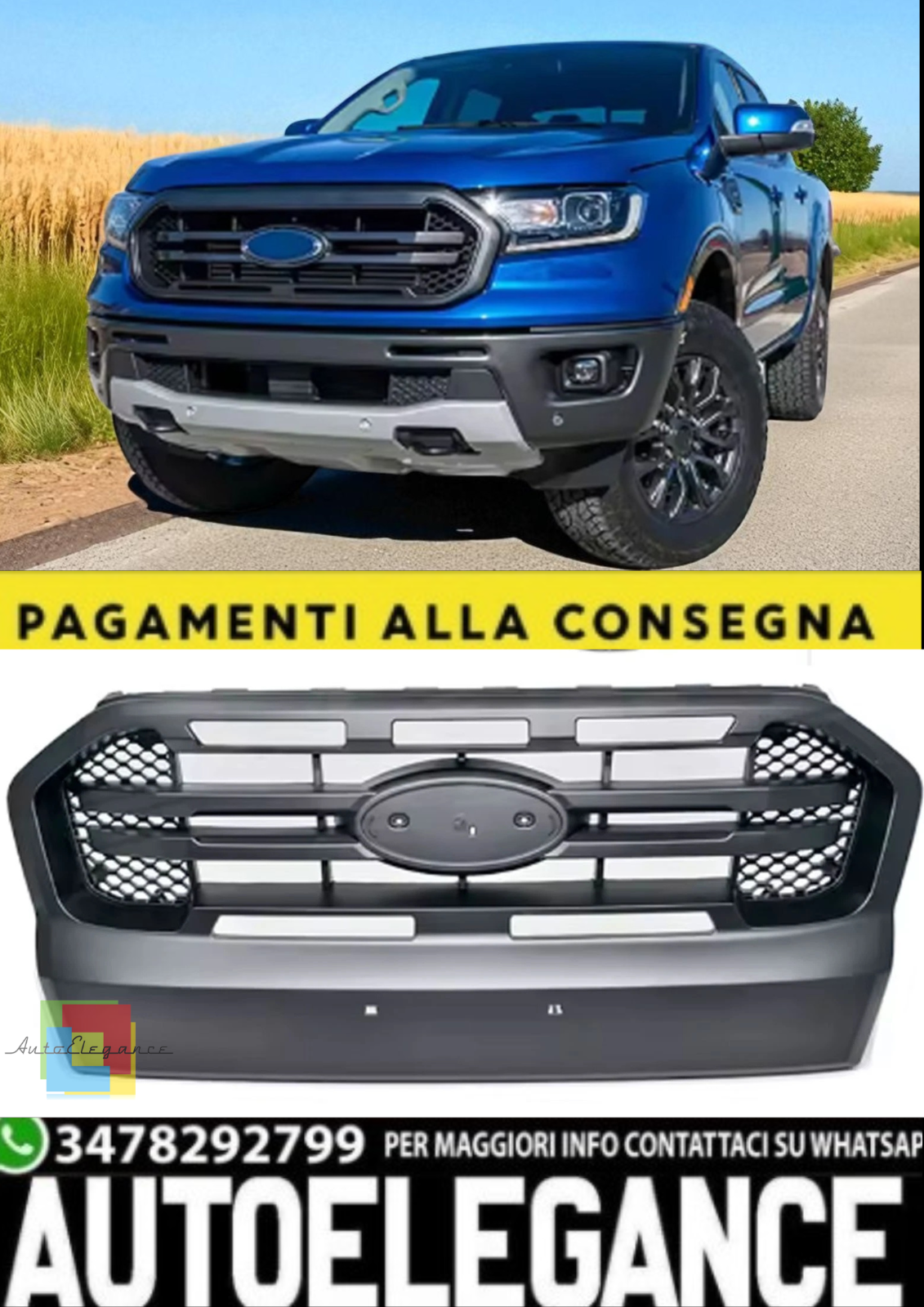 Grill Black With Double BAR for Ford Ranger T7 (2016&ndash;2019 )