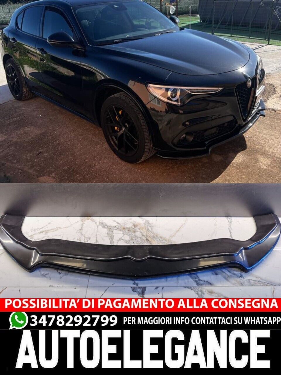 SPLITTER ADATTO PER ALFA ROMEO STELVIO LOOK NERO LUCIDO DESIGN SPORTIVO
