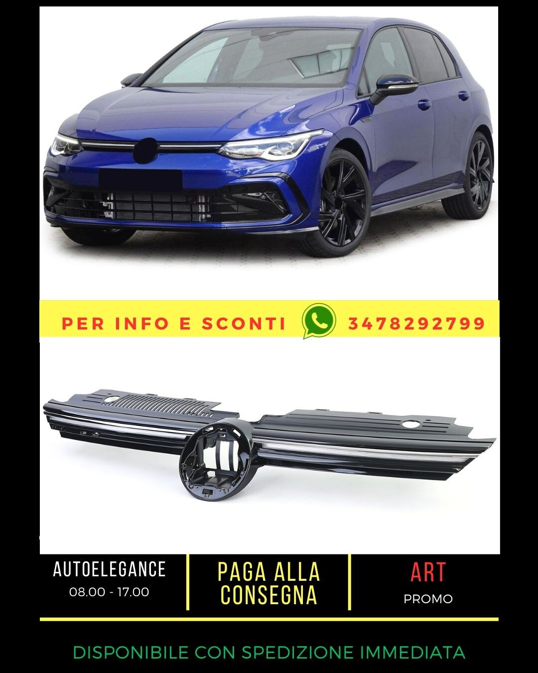 ?Griglia radiatore sportiva con striscia cromata illuminata per VW Golf 8?