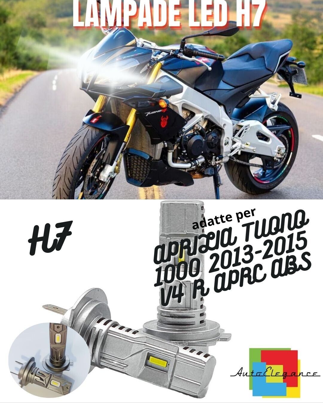 KIT LED H7 6000K BIANCO 6000 LUMEN APRILIA TUONO 1000 V4 R APRC ABS 2 Pezzi