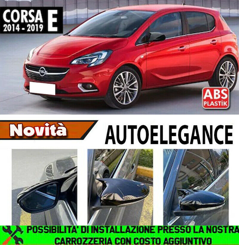CALOTTE ADESIVE SPECCHI OPEL CORSA E 2014+ SPECCHIETTI RETROVISORI NERO LUCIDO