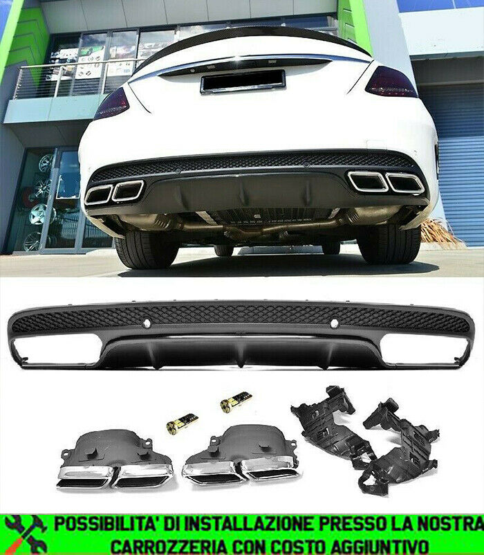 SOTTO PARAURTI MERCEDES C W205 SW205 DIFFUSORE POSTERIORE NERO AMG + TERMINALI