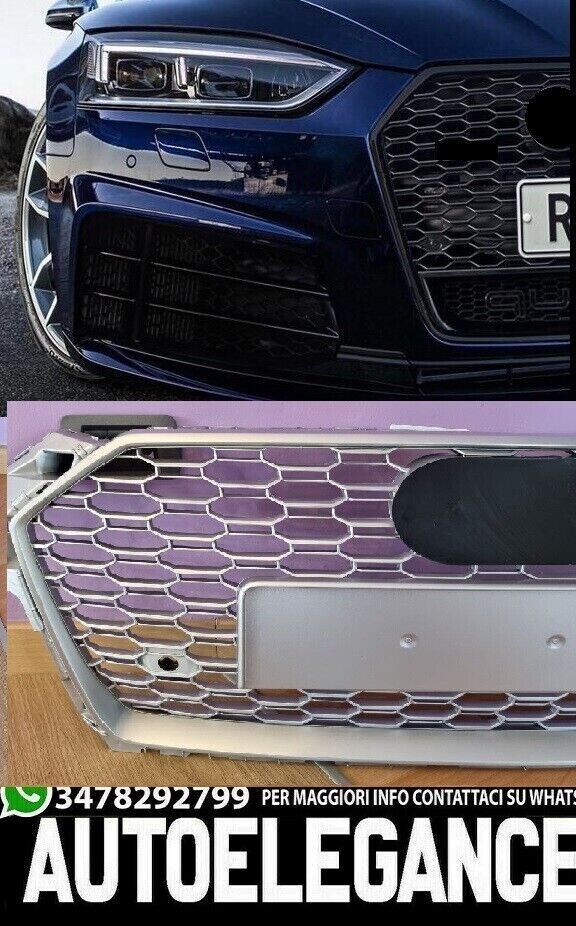 GRILLE AVANT POUR AUDI A5 F5 GRILLE RS5 NOIR NID D'ABEILLE ARGENT