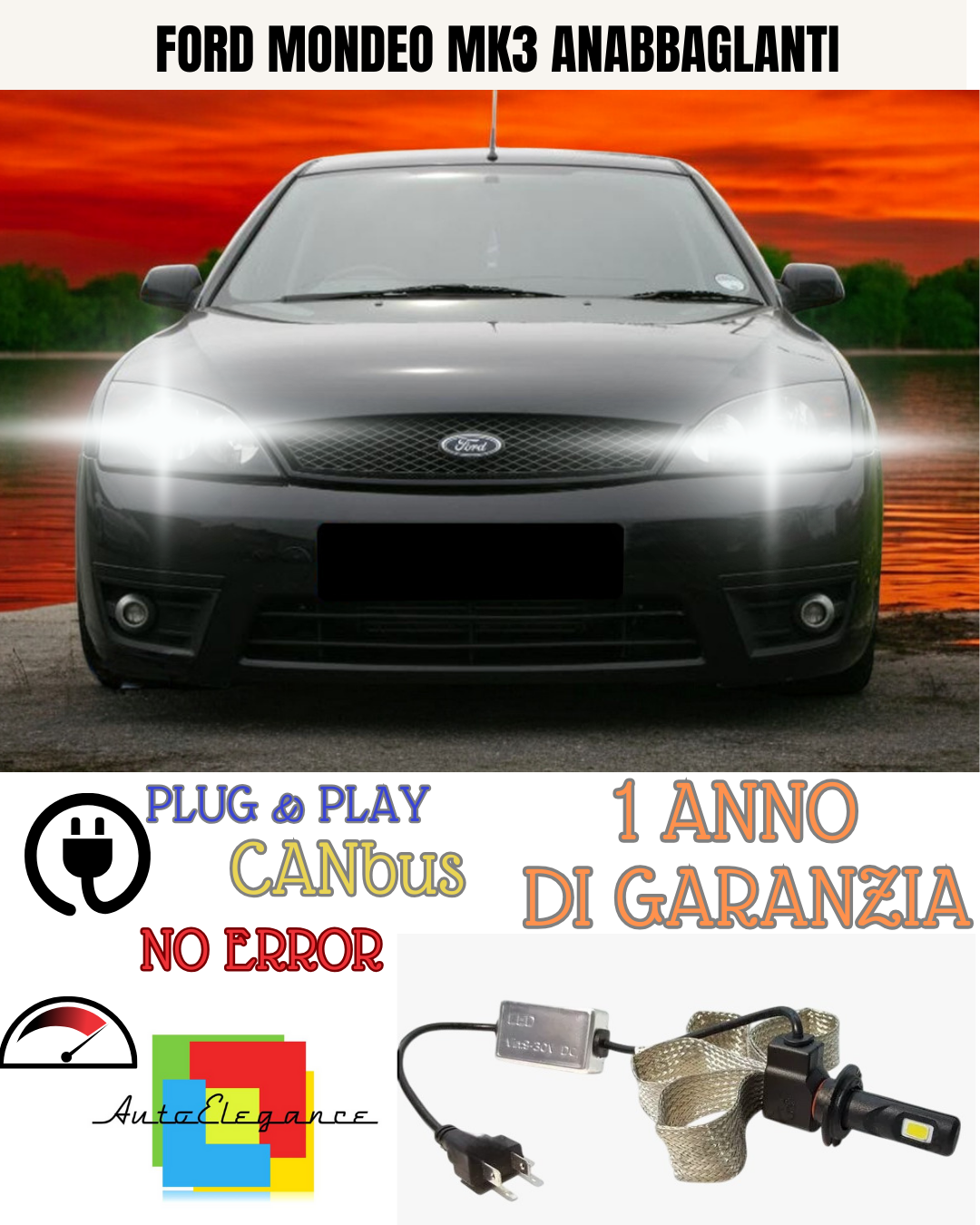 🔥KIT LED FORD MONDEO MK3 H7 6000K BIANCO ANABBAGLIANTI🔥