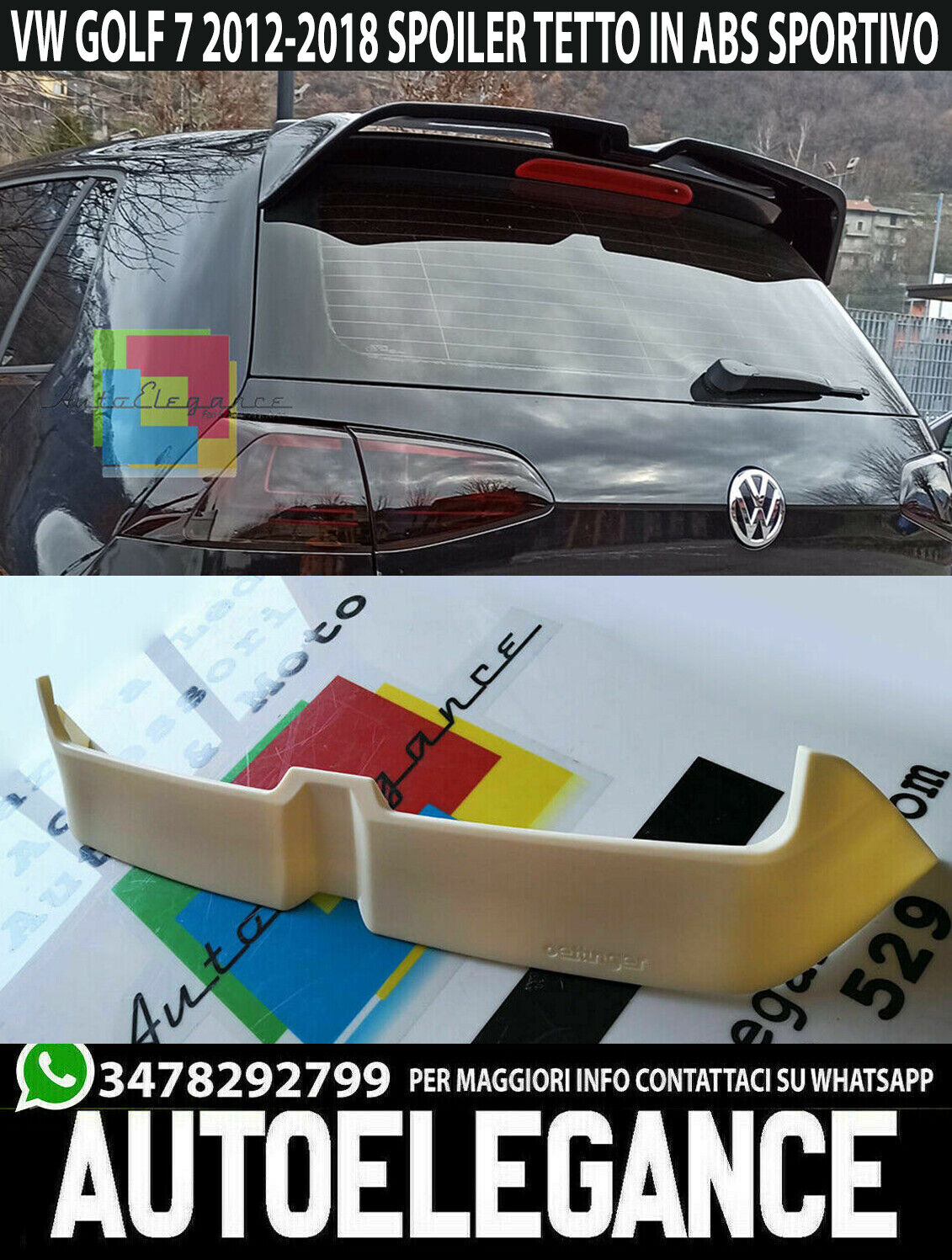 VW GOLF 7.5 VII 2016-2020 SPOILER SUL TETTO POSTERIORE LOOK RLINE TUNING