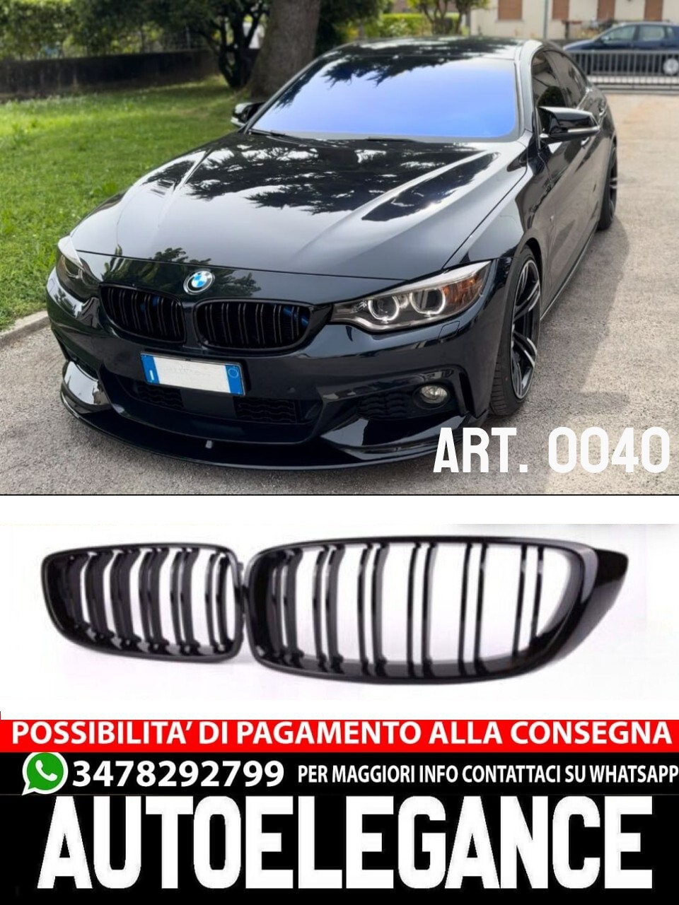 Grille Adapt&eacute; Pour BMW Serie 4 F32 F33 F36 Double Bande Look Noir Poli
