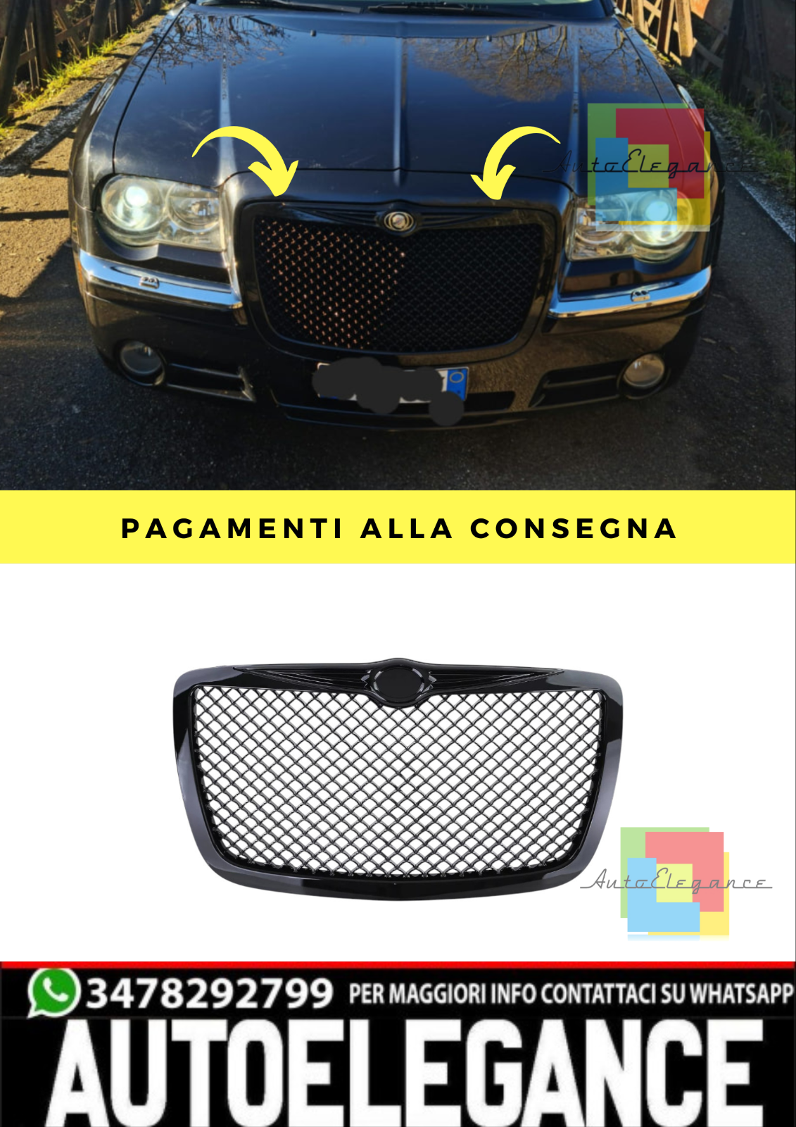 Sport Grille Design Noir Poli Adapt&eacute; pour Chrysler 300C Soude Touring 04-11