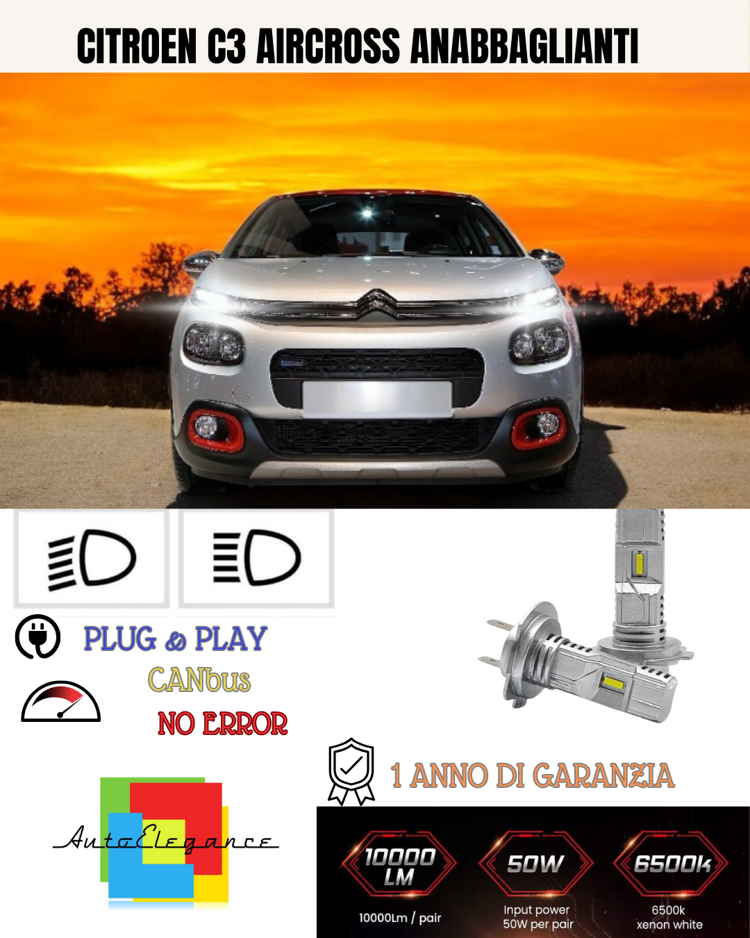 KIT LED CITROEN C3 AIRCROSS H7 6000K BIANCO ANABBAGLIANTI
