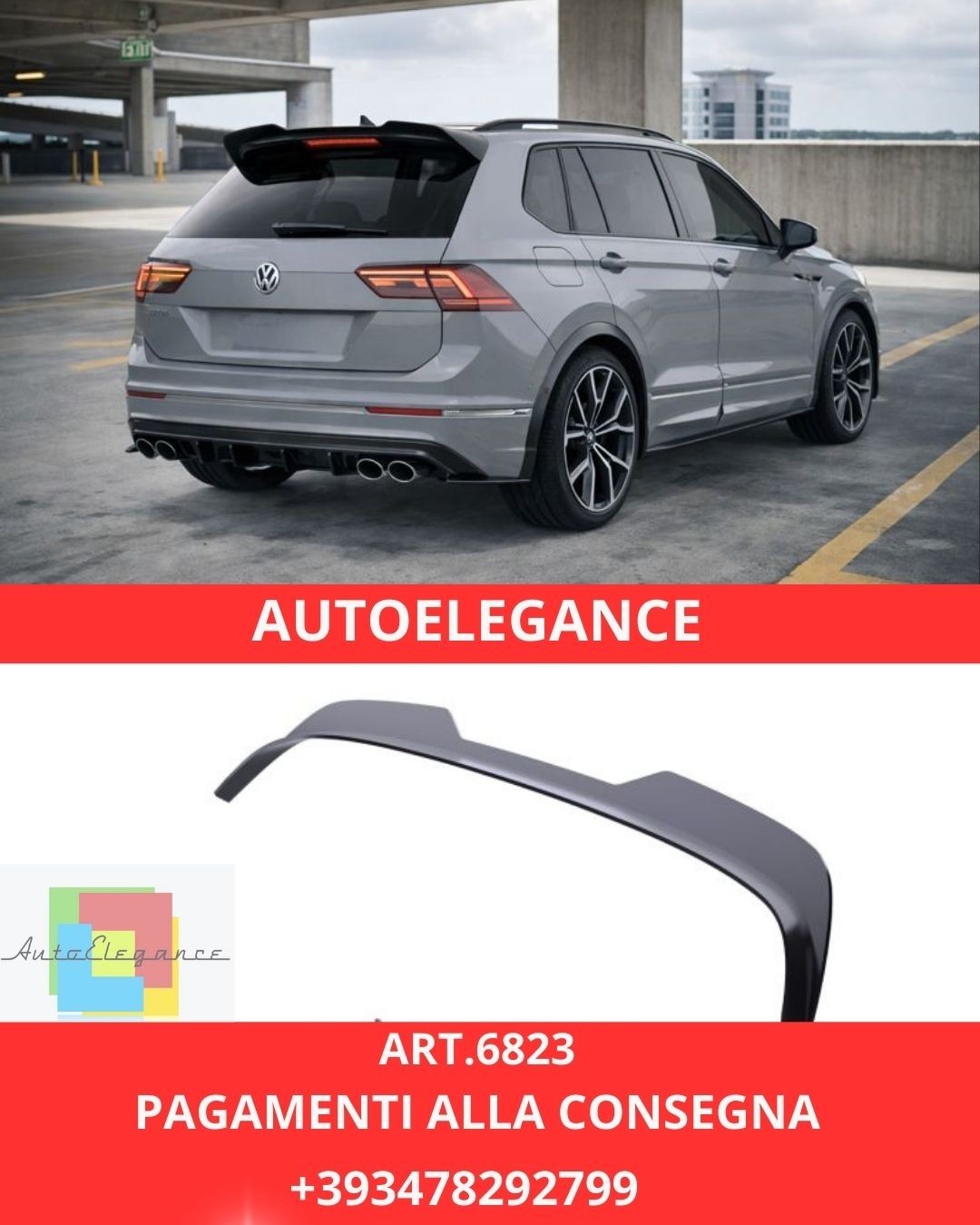 ART.6823 Aileron de toit compatible avec Volkswagen Tiguan Mk2 R?Line 15-20
