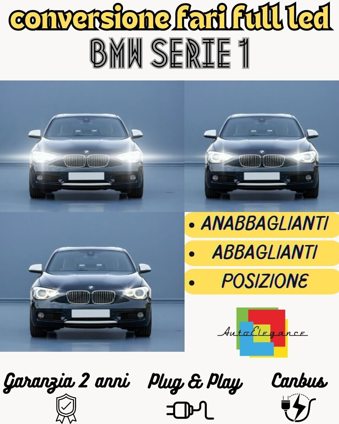 KIT FARI FULL LED BMW SERIE 1 F20 ANABBAGLIANTI H7 + ABBAGLIANTI H7 CANBUS 6000K