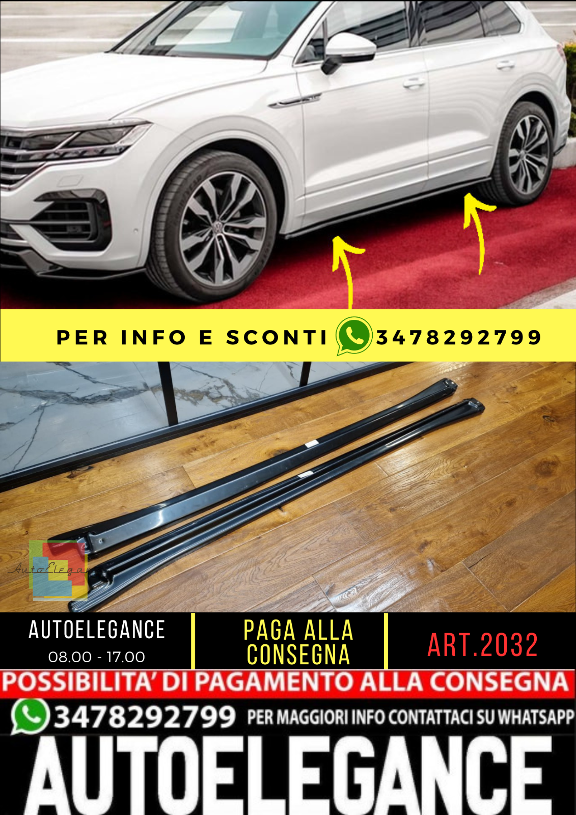✨2032 SOTTO MINIGONNE ADATTO PER TOUAREG 2018+ RLINE NERO LUCIDO✨