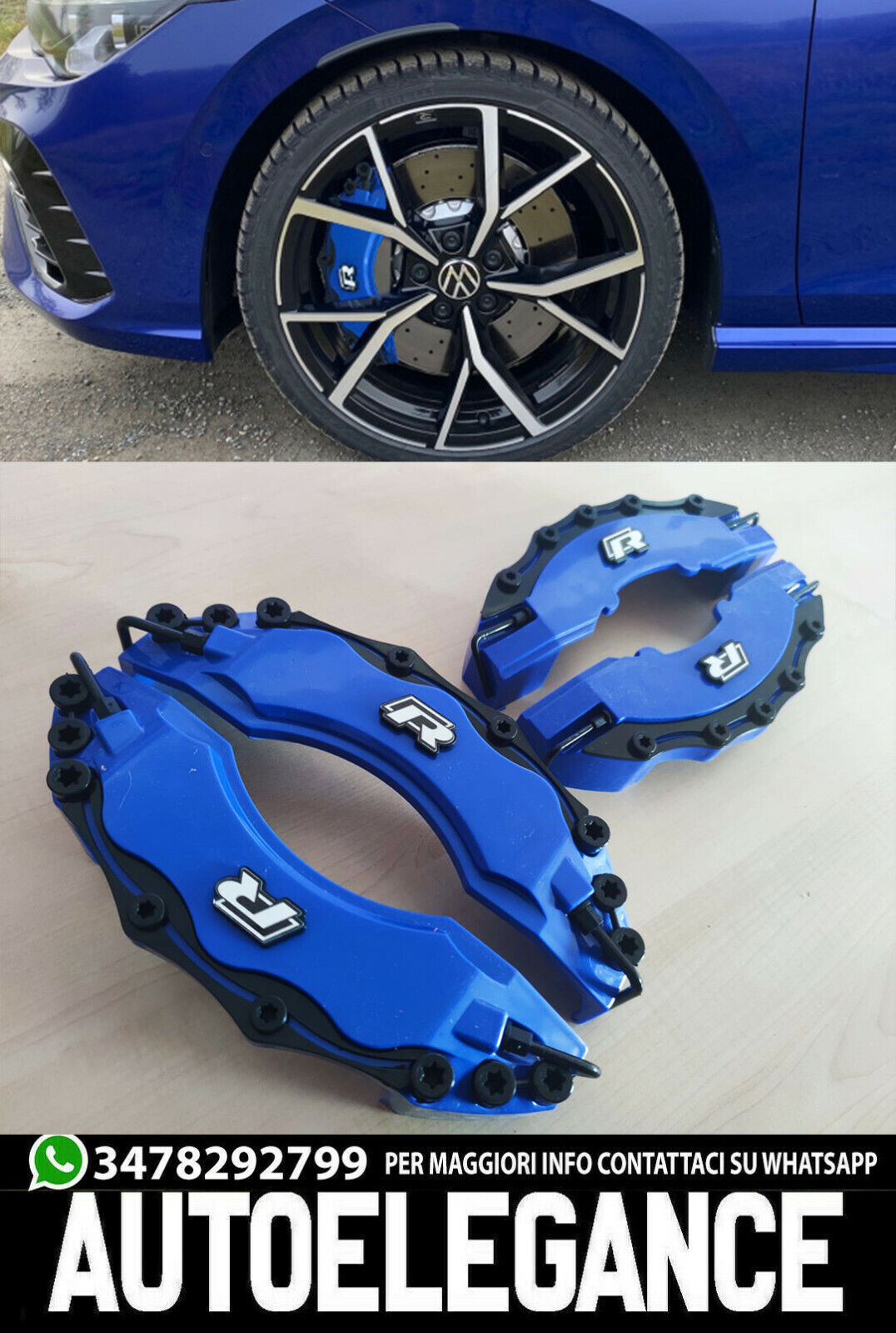 VW GOLF VII 4x COVER COPRI PINZE FRENI BLU ANTERIORI & POSTERIORI LOOK RLINE NEW