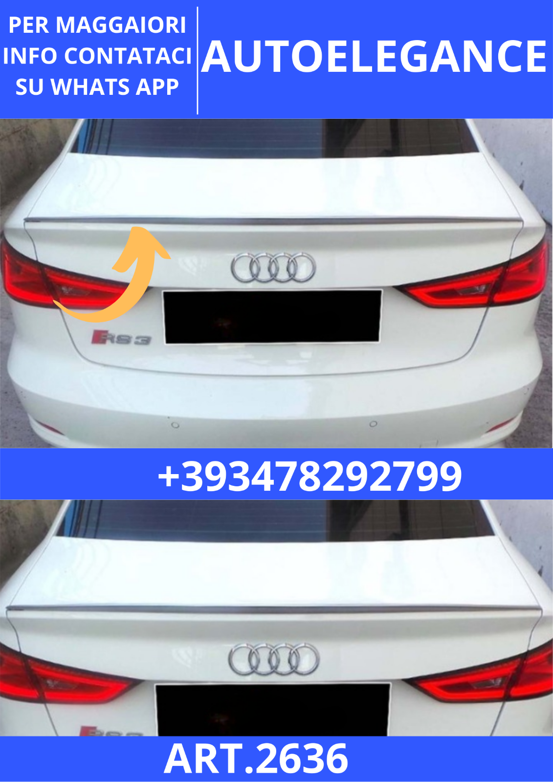 ART.2636 Spoiler Anatomique Style Coffre Pour Audi A3 8V SD 2012+