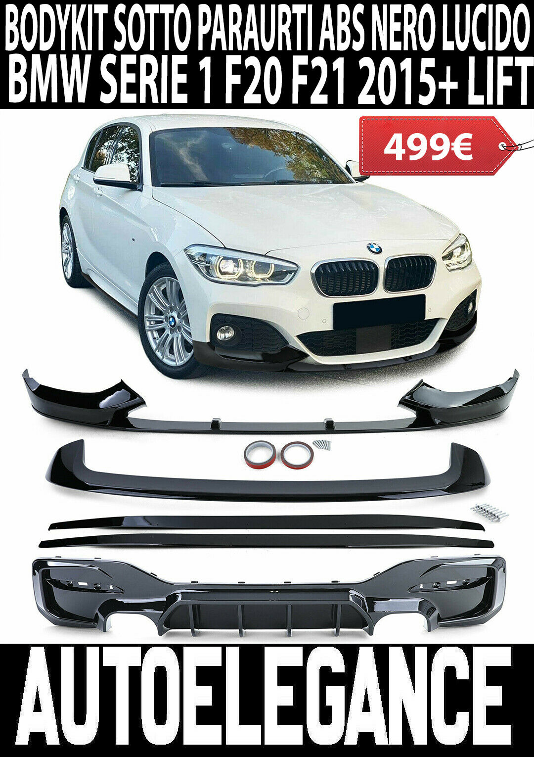 BMW SERIE 1 F20 F21 2015-2019 BODYKIT SPOILER DIFFUSORE SOTTO PARAURTI LAMA