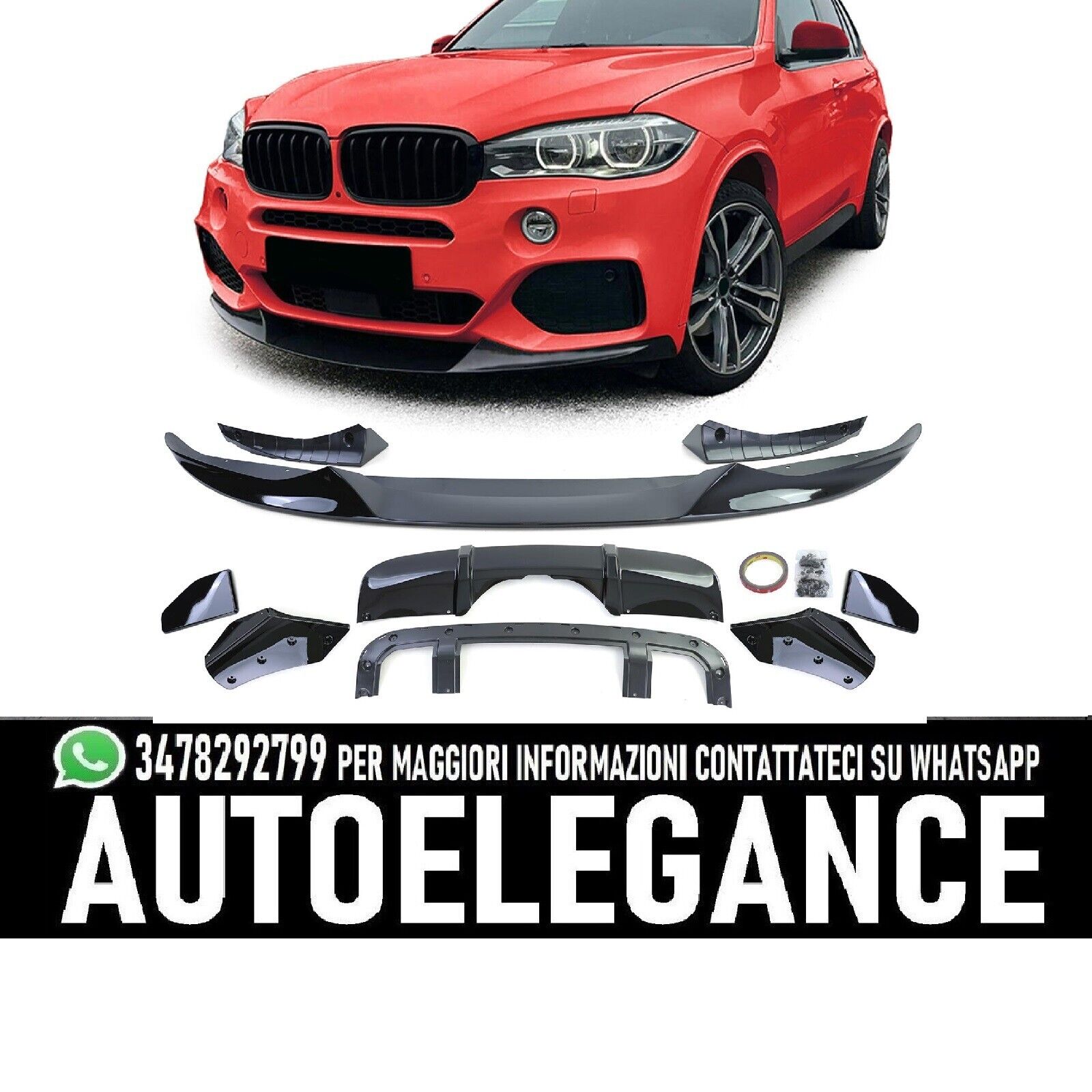 Schwarz gl&auml;nzendes Front-Heck-Bodykit passend f&uuml;r BMW X5 F15 13-18