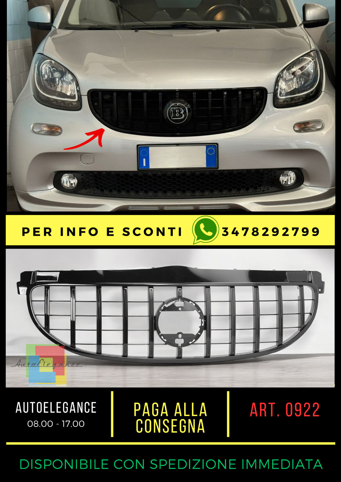 Reejilla Delantero Para Inteligente 453 2014-2018 Fortwo Look Gt Negro Pulido