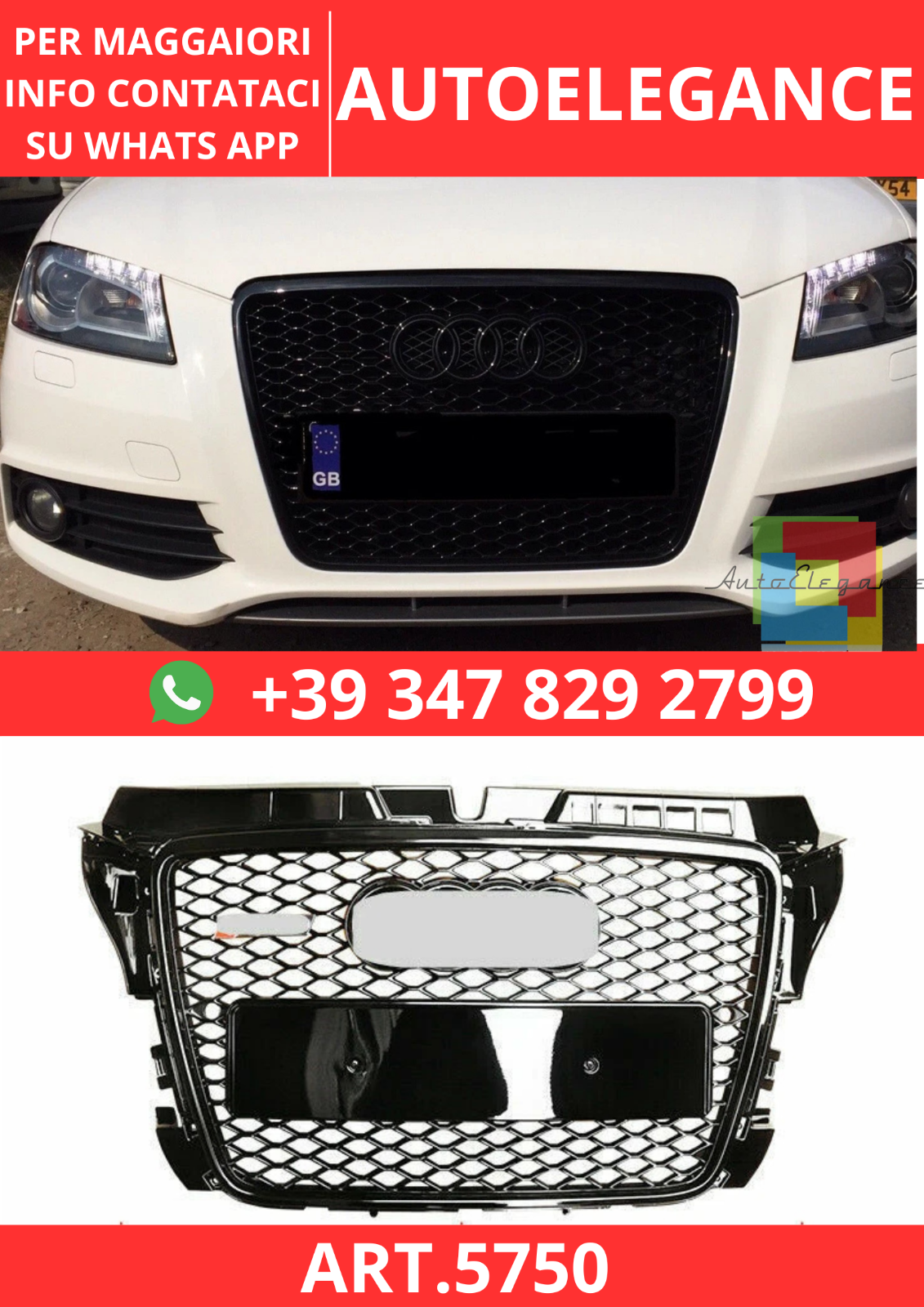 ART.5750 RS-FRONTGRILL MIT WABENMUSTER FÜR AUDI A3 / S3 8P 2008–2012