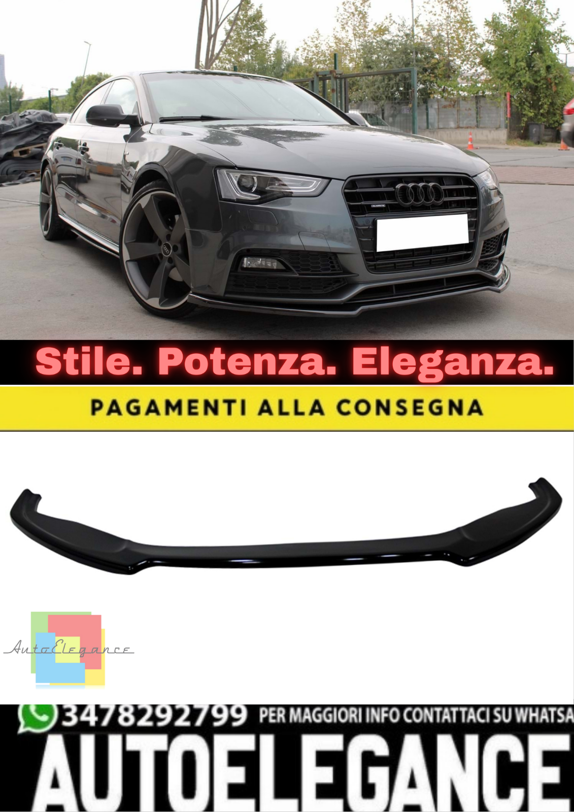 AUDI A5 B8 MAX LABBRO FRONTALE PIANO NERO IN PLASTICA VUOTA / 2012–2015
