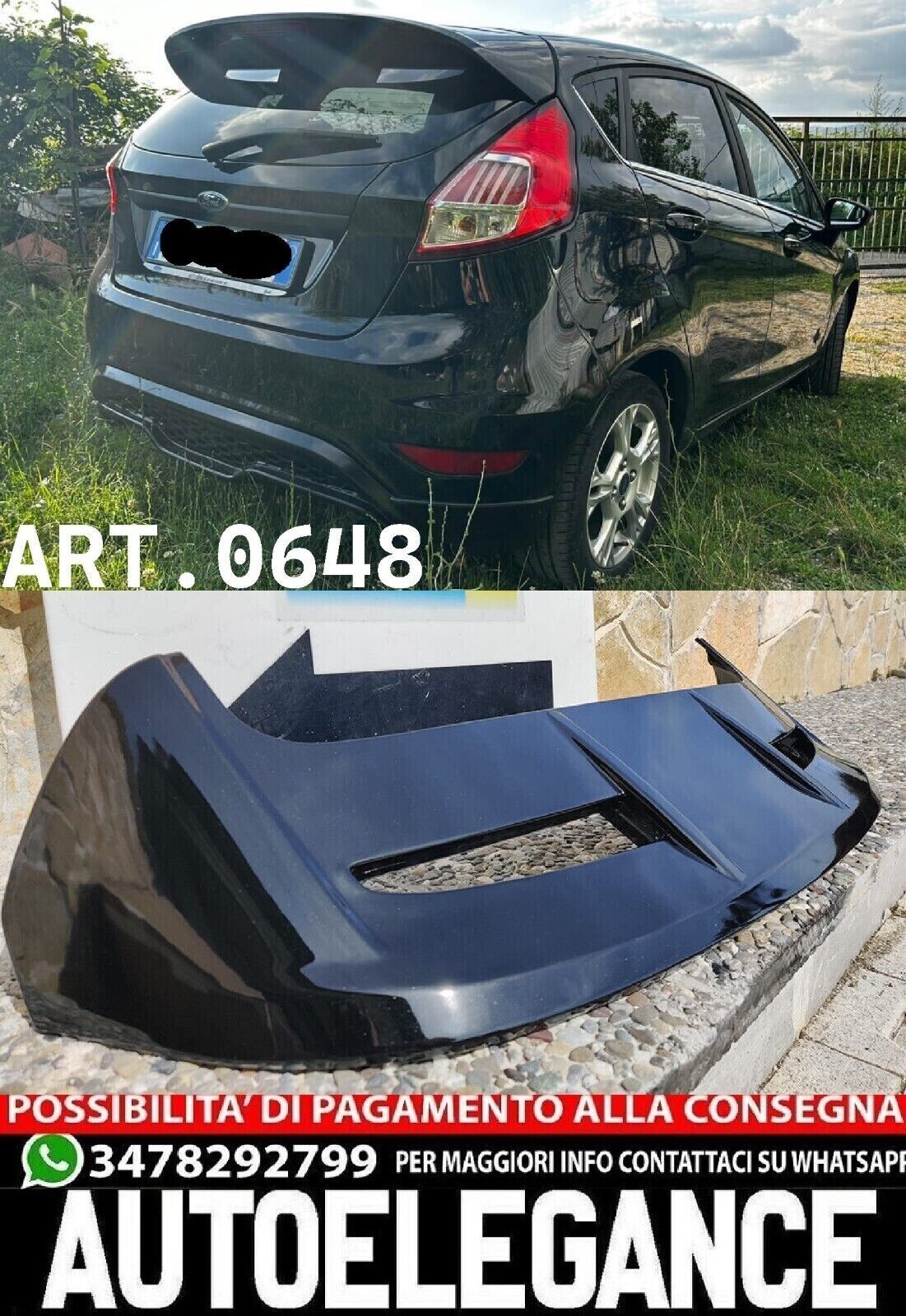 SPOILER DE TOIT ADAPT&Eacute; POUR FORD FIESTA MK7 2008-2017 LOOK ST NOIR BRILLANT + 3&egrave;