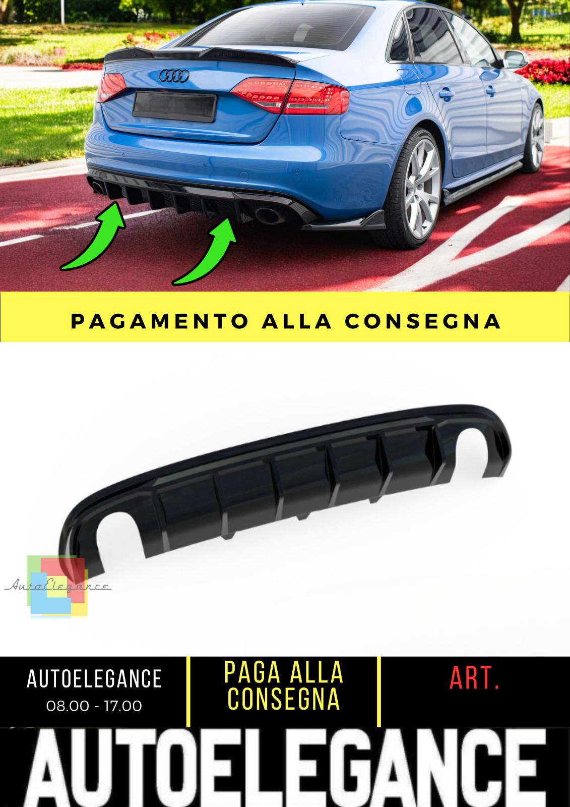 Diffusore posteriore nero luci Audi A4 B8(Versione con terminali di scarico)