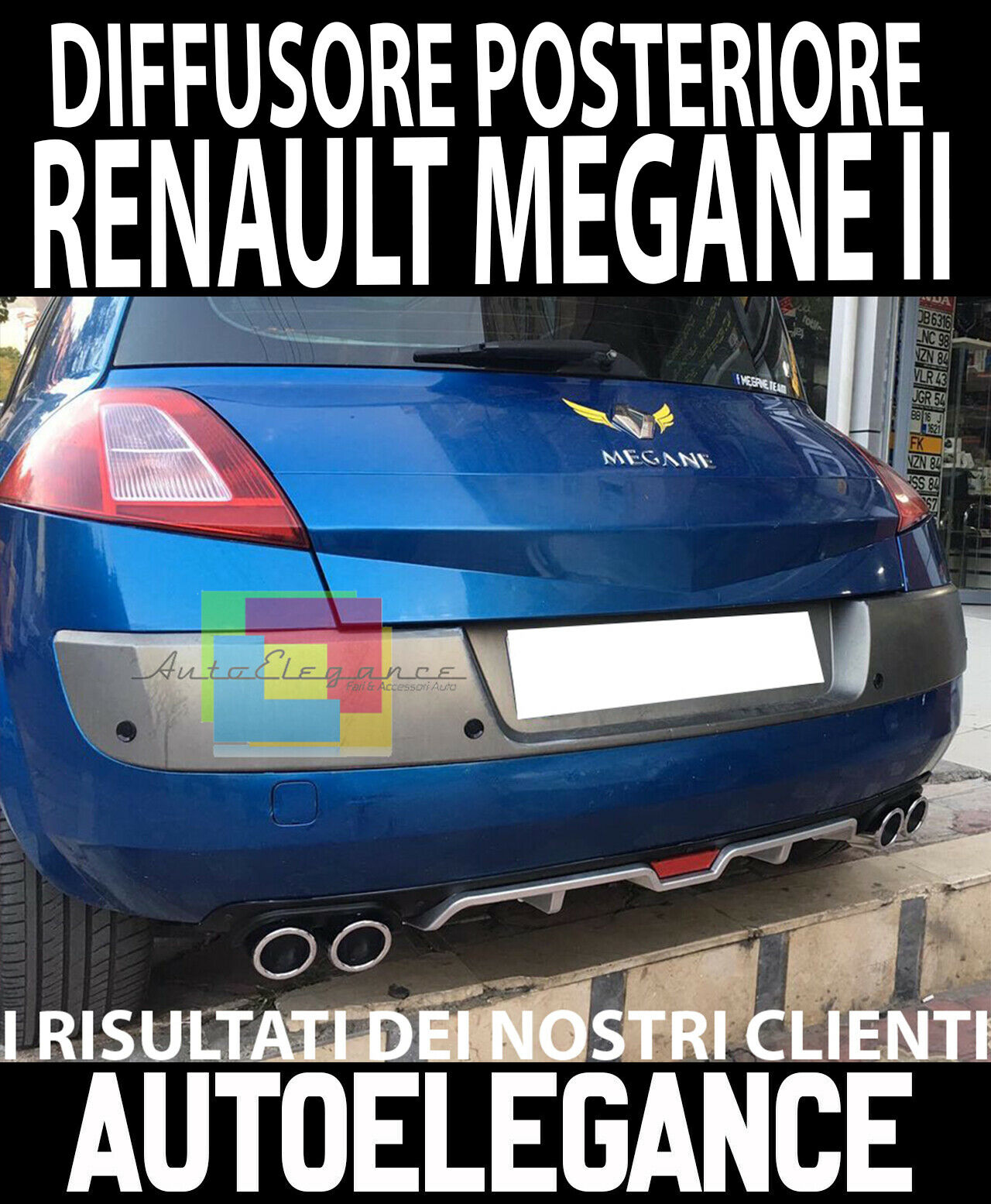 RENAULT MEGANE 2 II SOTTO PARAURTI POSTERIORE DIFFUSORE QUATTRO TERMINALI ABS -