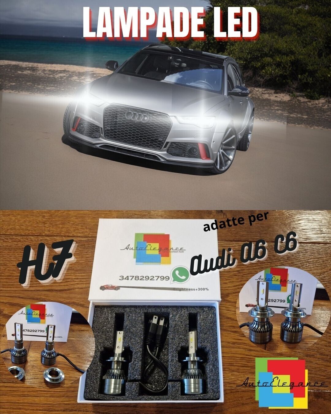 Kit Lampadine LED per Audi A6 C6 ANABBAGLIANTI H7 Luce Bianca CANbus 6500K 8000L