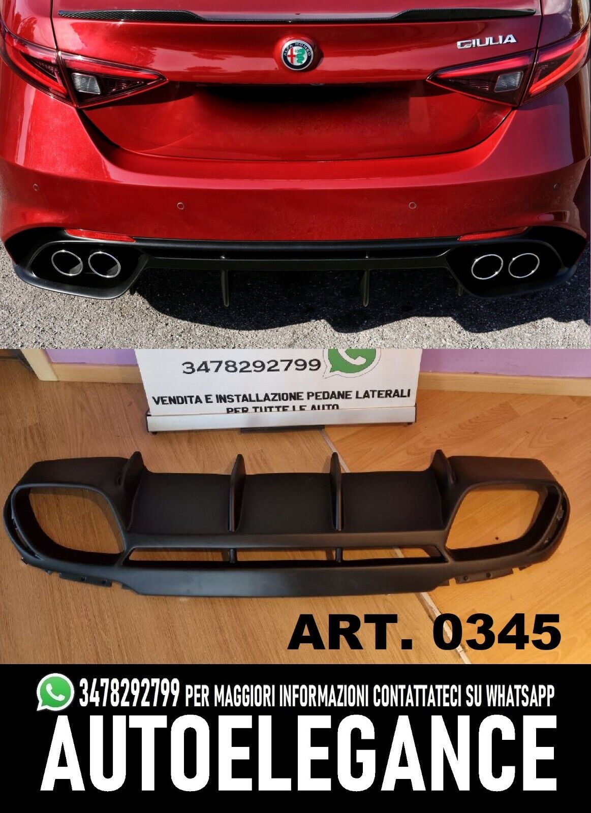 DAM DIFFUSORE PER ALFA ROMEO GIULIA STANDARD DOPPIO SCARICO LOOK QUADRIFOGLIO