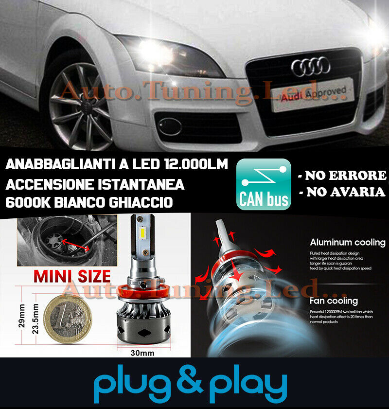 LAMPADE ANABBAGLIANTI LED AUDI TT 8J ISTANTANEO 6000K 12.000LUMEN CAMBUS