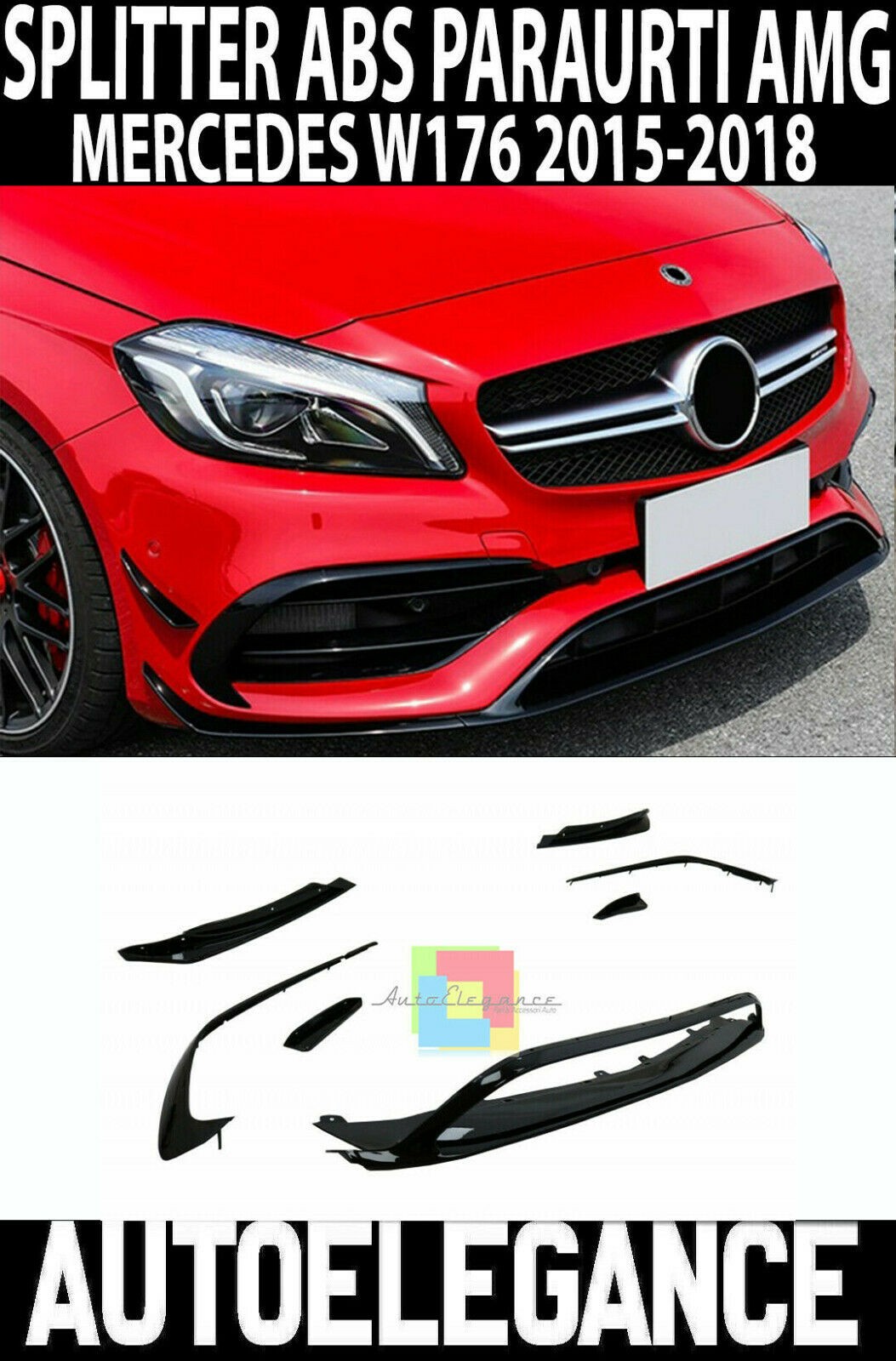 Mercedes A W176 2015-2018 S&eacute;parateur Pour Pare-Choc AMG A45 ABS Noir