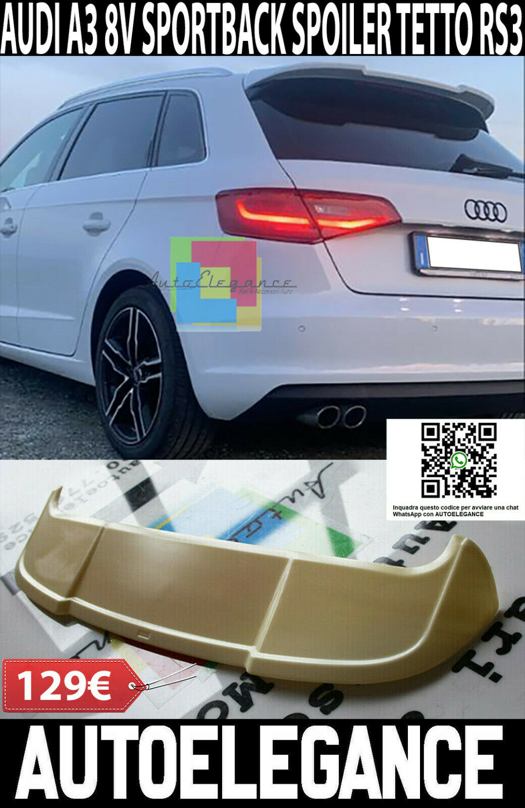 RS3 Look ABS f&uuml;r Audi A3 8V Sportback 5 T&uuml;ren 2012 + Heckspoiler Sul Dach