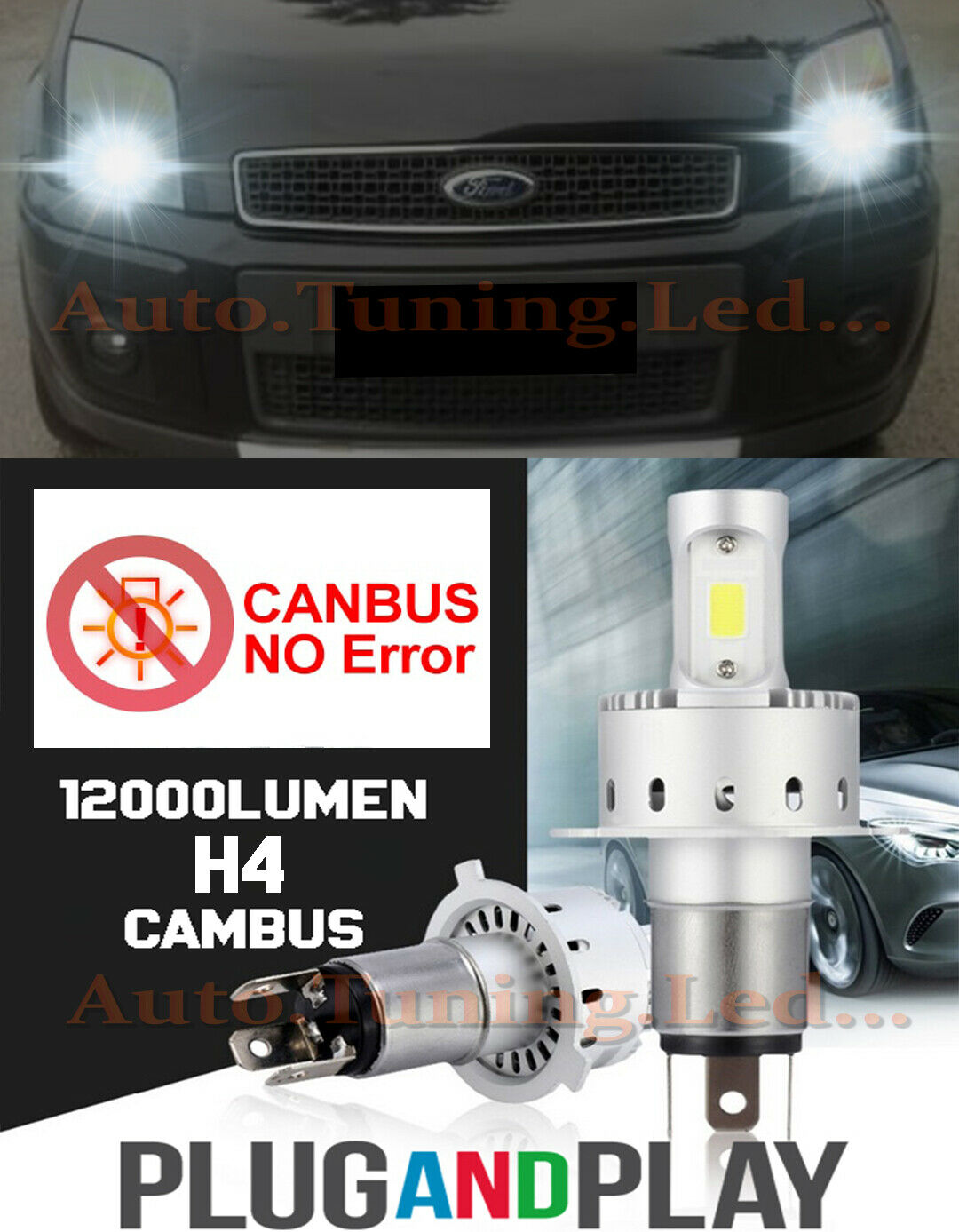 KIT LAMPADE H4 BI-LED LED FORD FUSION NO AVARIA 12.000LM CAMBUS
