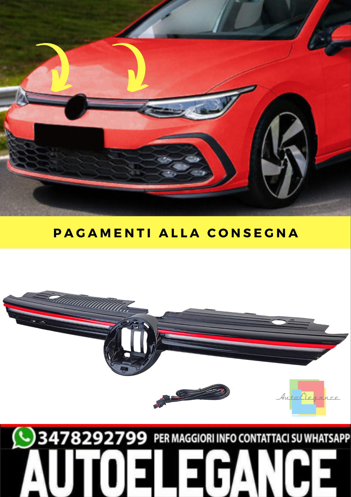 🔥griglia sportiva illuminata per VW Golf 8 anche GTI GTD R-Line 19-24🔥