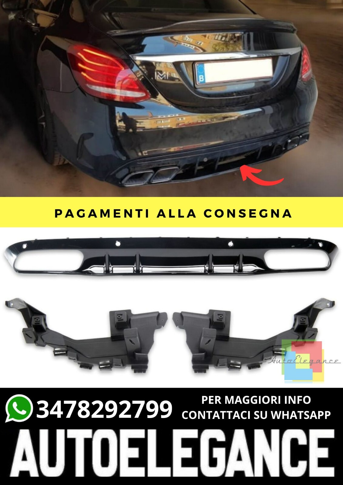 Diffusore adatto per Mercedes C-Class W205 Sedan Estate 2013-2021