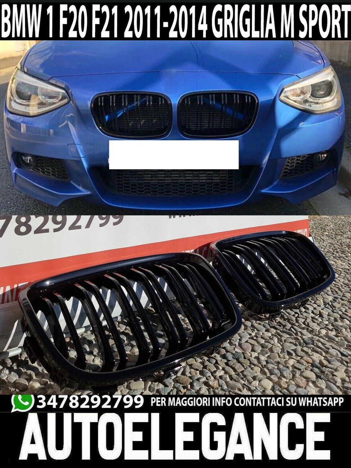 CALANDRES AVANT NOIRES BMW SERIE 1 F20 2011-2014 CALANDRE DOUBLE BANDE LOOK M