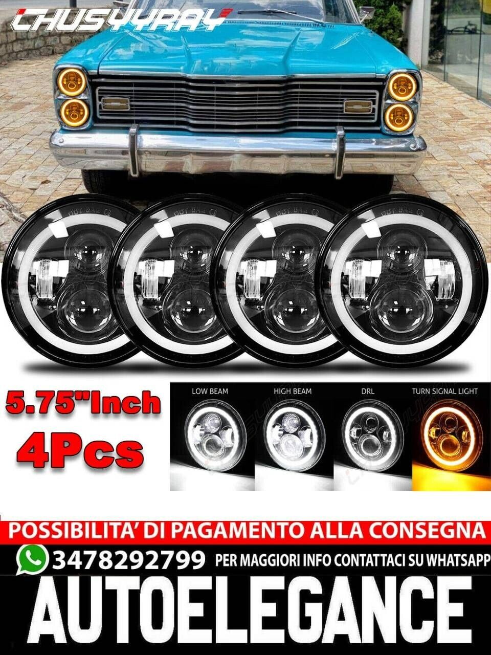 4pcs 5.75 " 5-3/4inch Round LED Headlights Upgrade Fit Ford Galaxie 500