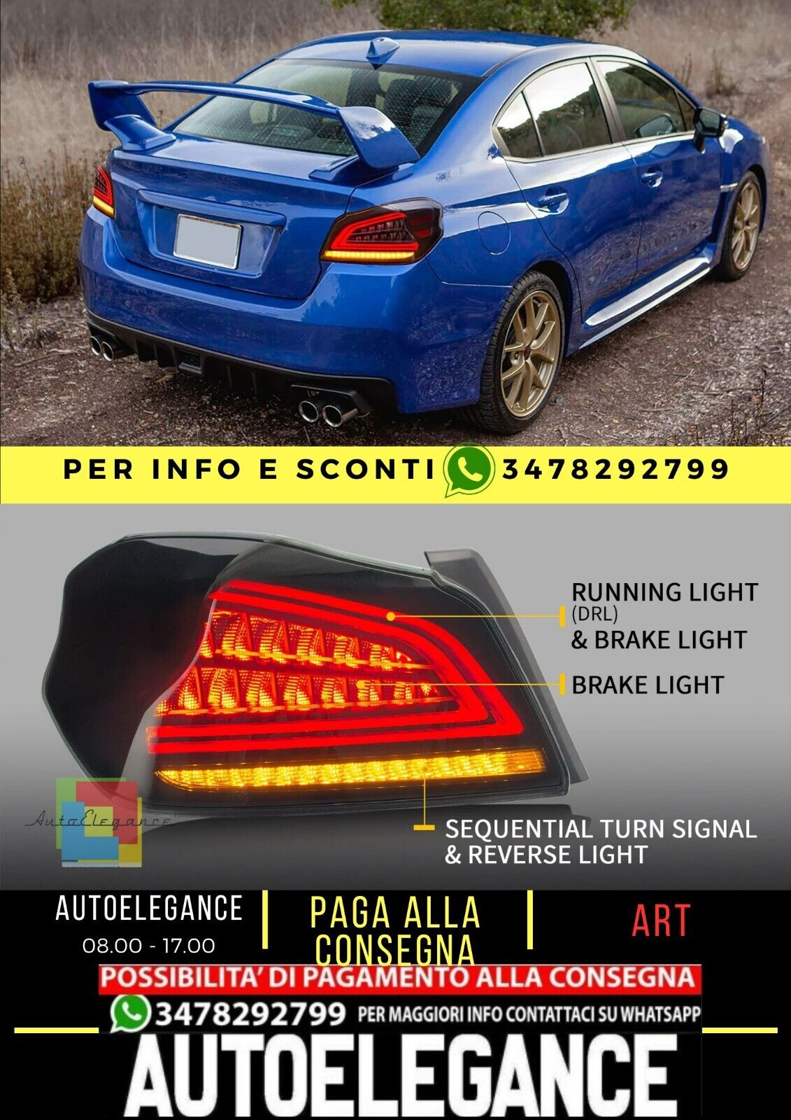 Fanali posteriori Full LED Subaru Wrx 2015-2019 ABS, PMMA, materiale VETRO