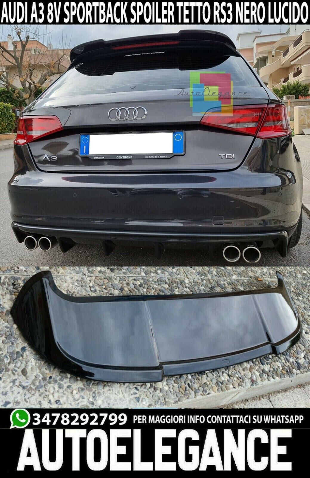 HECKDACHSPOILER RS3 AUDI A3 8V SPORTBACK 2012-2018 SCHWARZGL&Auml;NZEND