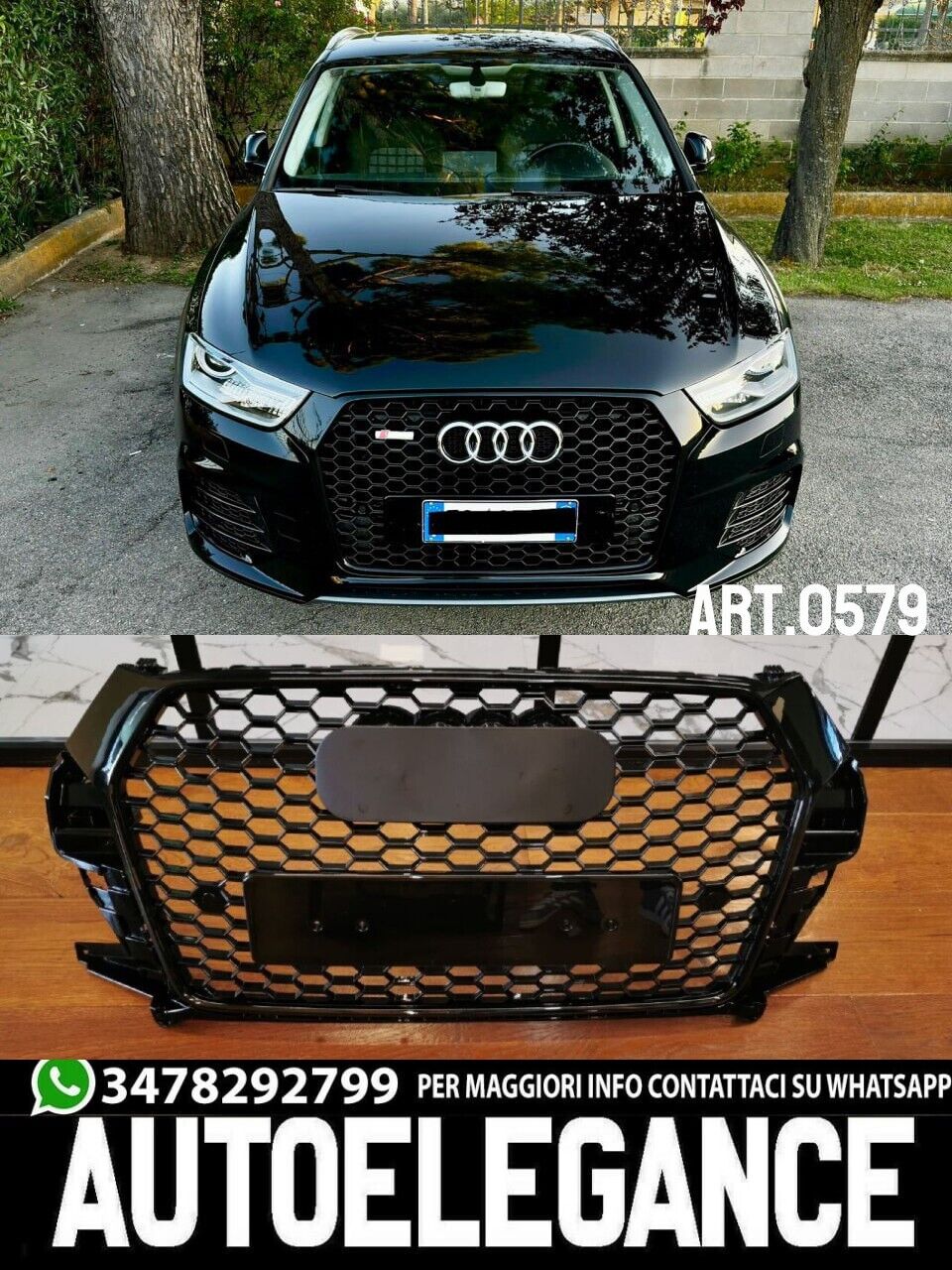 Grille Avant Adata Pour Audi Q3 2016-2019 Look RSQ3 Bordure Noire Nid D'Abeille