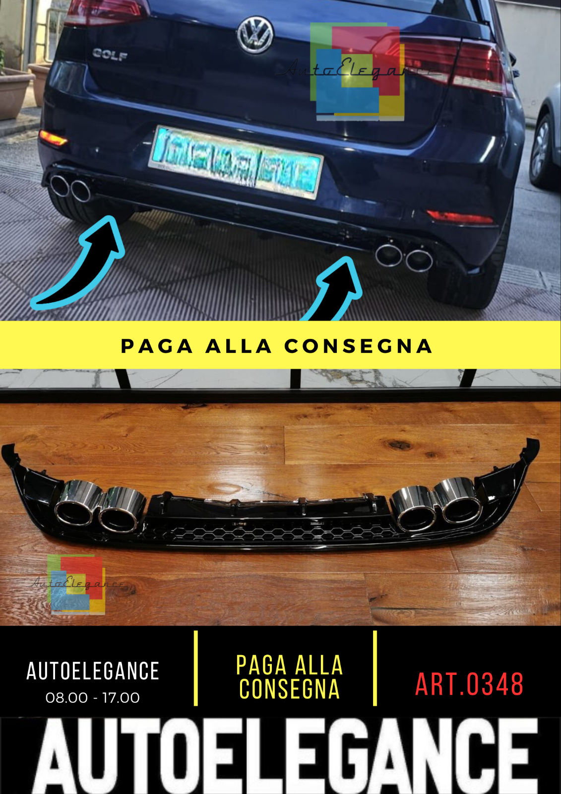 0348 Para VW Golf 7.5 Difusor Trasero Look Quattro Terminales