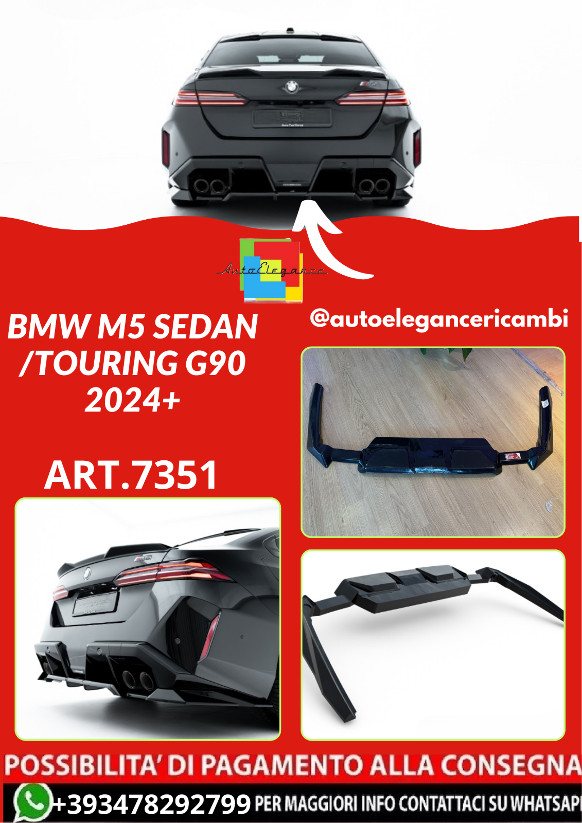 ART.7351 HECKSPLITTER BMW 5ER / M5 G90 AB 2024 SCHWARZ GLÄNZEND