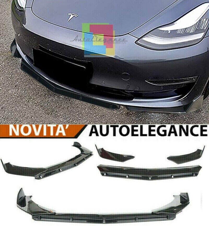 HOJA PARA TESLA MODEL 3 PARACHOQUES DELANTERO SPLITTER LOOK NEGRO BRILLO RS
