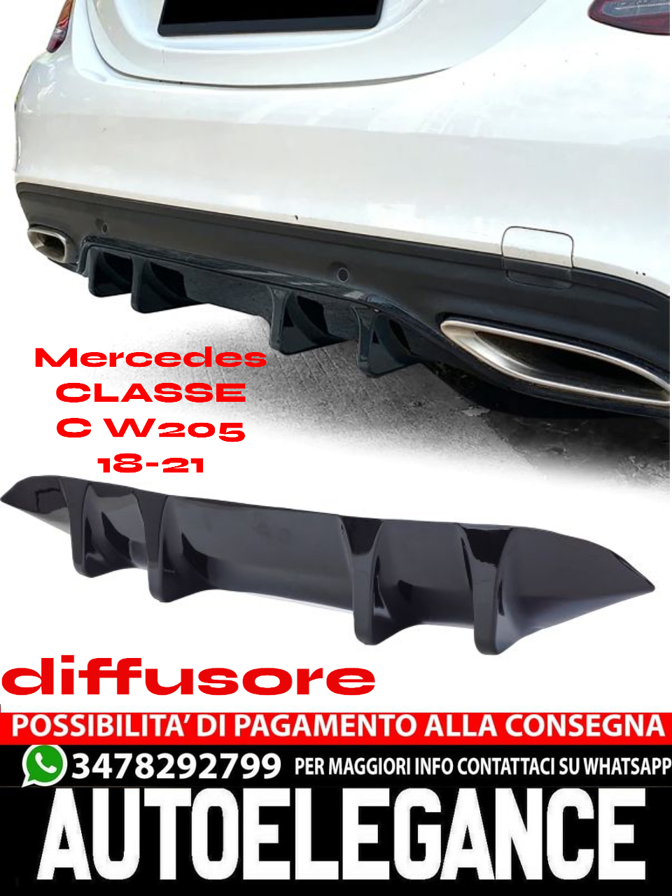?DIFFUSORE sportivo adatto per Mercedes CLASSE C W205 18-21 AMG-Line ?