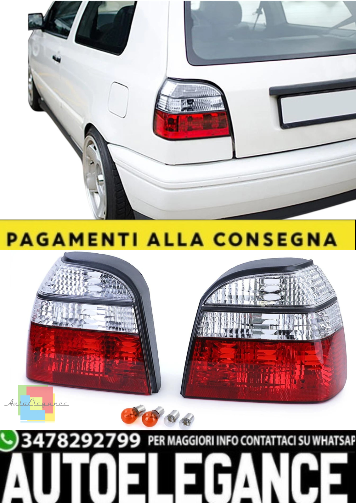 Faro Trasero De Vidrio Transparente Para VW Golf 3 Berlina Y Cabrio